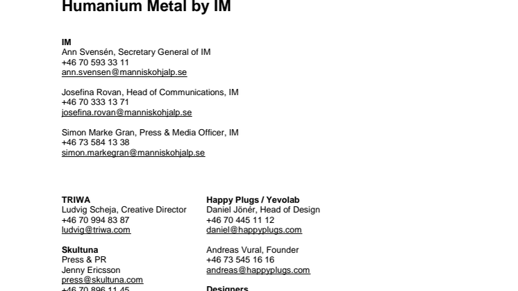 Contact Details Leading Swedish Brands Launch Humanium Metal Products