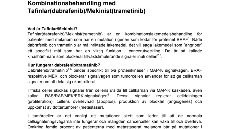 Fakta om kombinationsbehandlingen Tafinlar/Mekinist mot metastaserat BRAF-positivt melanom