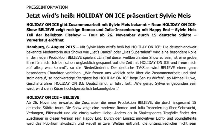 Jetzt wird’s heiß: HOLIDAY ON ICE präsentiert Sylvie Meis