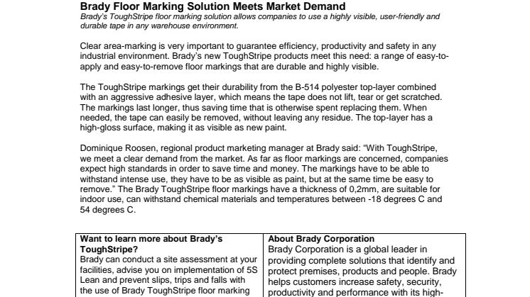 Brady Floor Marking Solution Meets Market Demand