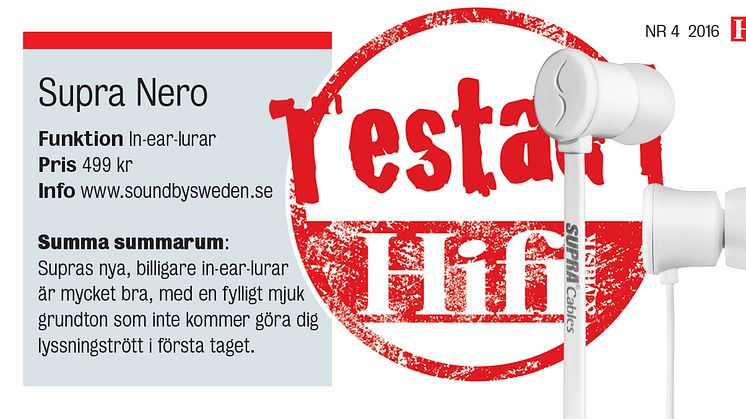 SUPRA NERO - Topptestad i tidningen Hifi & Musik 