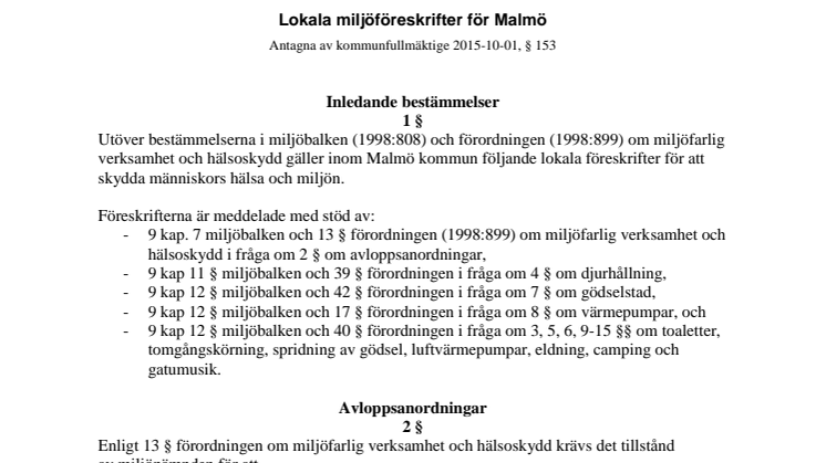 Malmö stads miljöföreskrifter