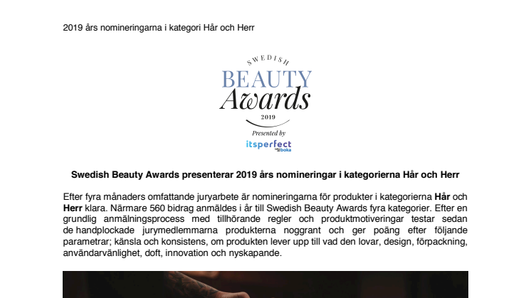 Swedish Beauty Awards presenterar 2019 års nomineringar i kategorierna Hår och Herr