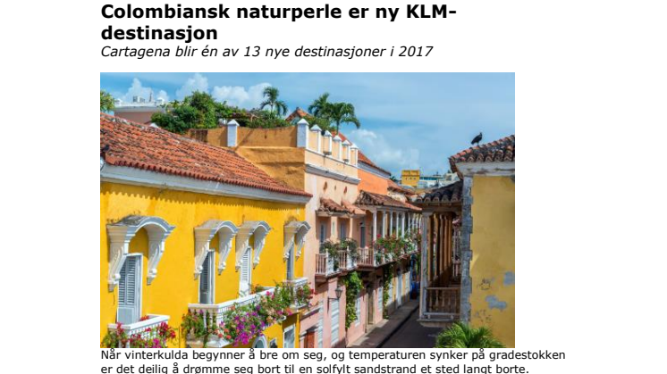 Colombiansk naturperle er ny KLM-destinasjon