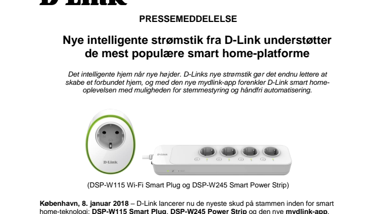 Nye intelligente strømstik fra D-Link understøtter de mest populære smart home-platforme
