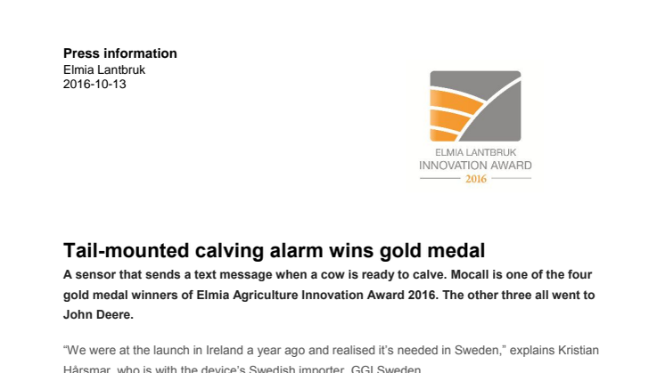 Tail-mounted calving alarm wins gold medal