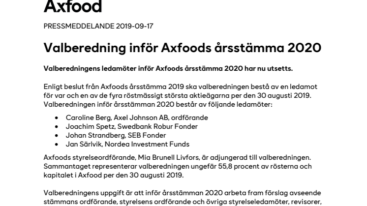 Valberedning inför Axfoods årsstämma 2020