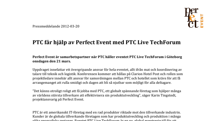 PTC får hjälp av Perfect Event med PTC Live TechForum