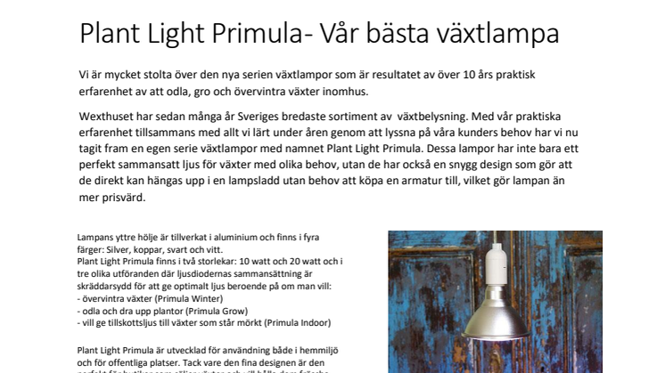 Premiär - Växtlampan Plant Light Primula