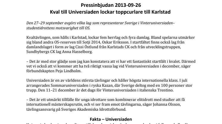 Pressinbjudan: Kval till Universiaden lockar toppcurlare till Karlstad 