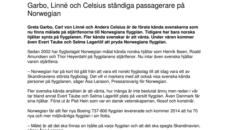 Garbo, Linné och Celsius ständiga passagerare på Norwegian