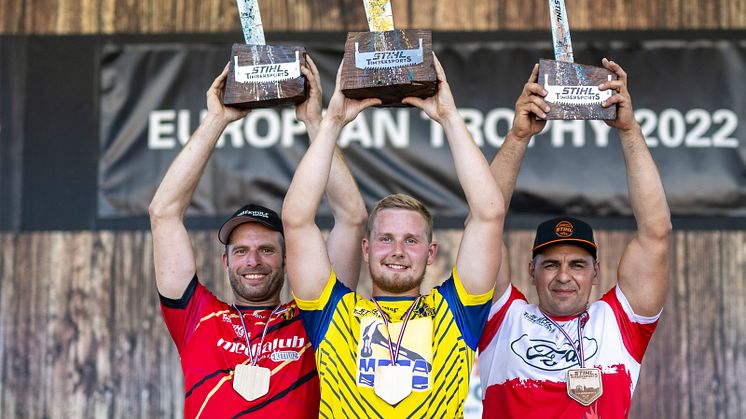 Svenske atleten Emil Hansson, 21, är Europamästare i TIMBERSPORTS® efter en imponerande insats i European Trophy 2022.       