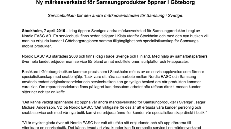 Ny märkesverkstad för Samsungprodukter öppnar i Göteborg