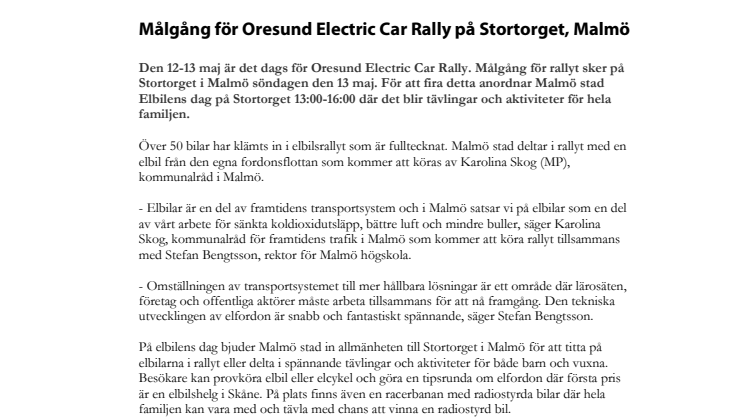 Målgång för Oresund Electric Car Rally på Stortorget, Malmö