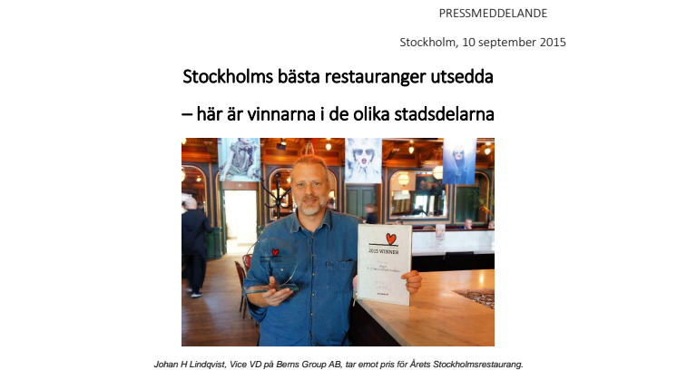 Stockholms bästa restauranger utsedda  - här är vinnarna i de olika stadsdelarna