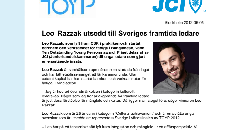 Leo  Razzak utsedd till Sveriges framtida ledare