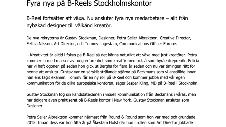 Fyra nya på B-Reels Stockholmskontor