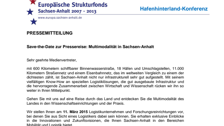 Save-the-Date zur Pressereise: Multimodalität in Sachsen-Anhalt