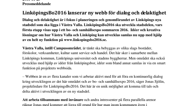 LinköpingsBo2016 lanserar ny webb för dialog och delaktighet