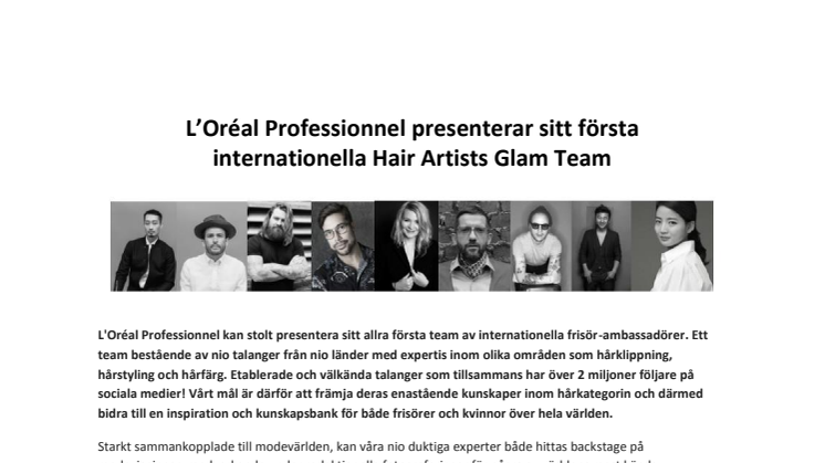 L’Oréal Professionnel presenterar sitt första internationella Hair Artists Glam Team