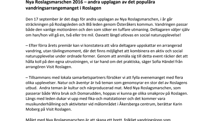 Nya Roslagsmarschen 2016 - Andra upplagan av det populära vandringsarrangemanget på Roslagsleden. 