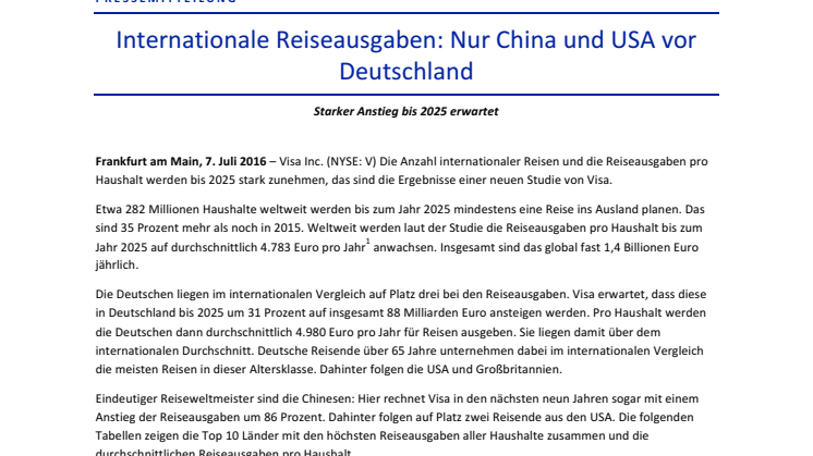 Internationale Reiseausgaben: Nur China und USA vor Deutschland