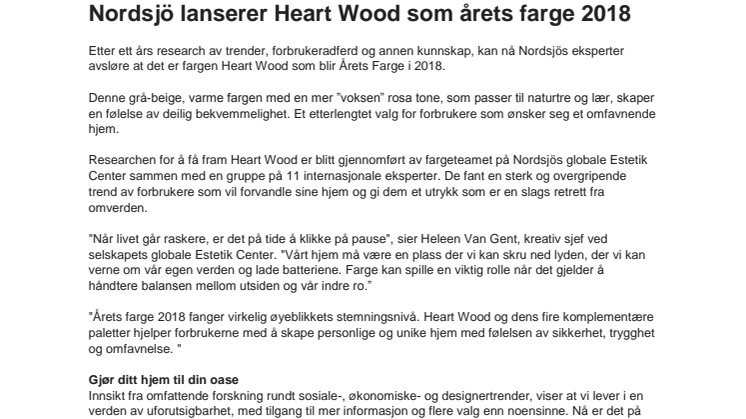 Nordsjö lanserer Heart Wood som årets farge 2018