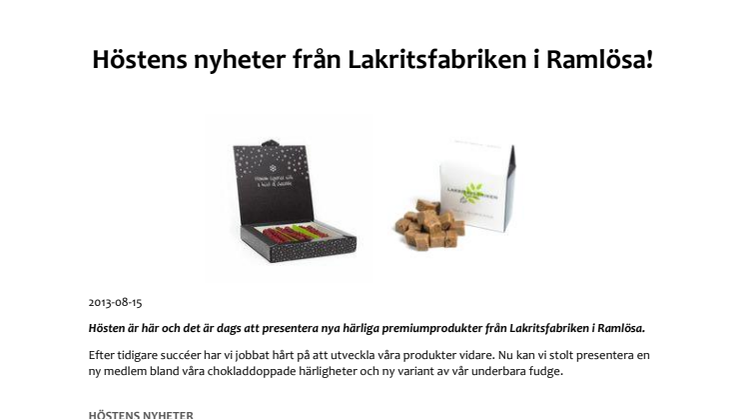 Höstens nyheter från Lakritsfabriken i Ramlösa!