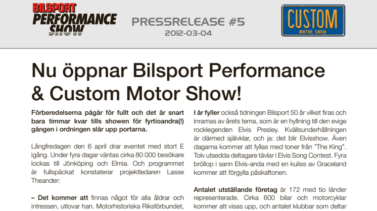 Nu öppnar Bilsport Performance & Custom Motor Show!