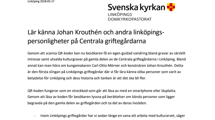 Lär känna Johan Krouthén och andra linköpingspersonligheter på Centrala griftegårdarna 