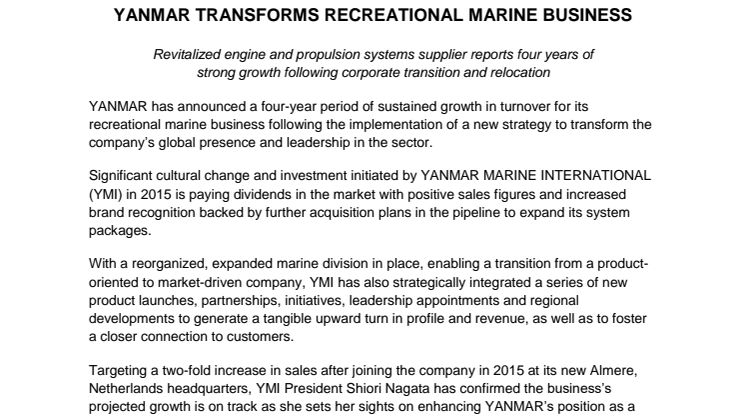 YANMAR Transforms Recreational Marine Business