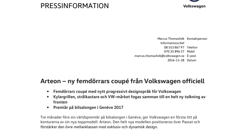 Arteon − ny femdörrars coupé från Volkswagen officiell