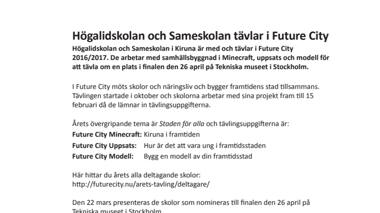 2 skolor i Norrbotten tävlar i Future City