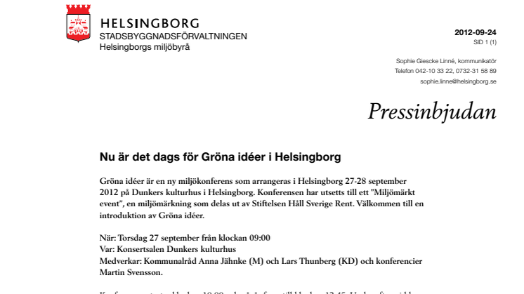 Nu är det dags för Gröna idéer i Helsingborg
