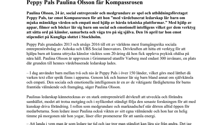 Peppy Pals Paulina Olsson får Kompassrosen