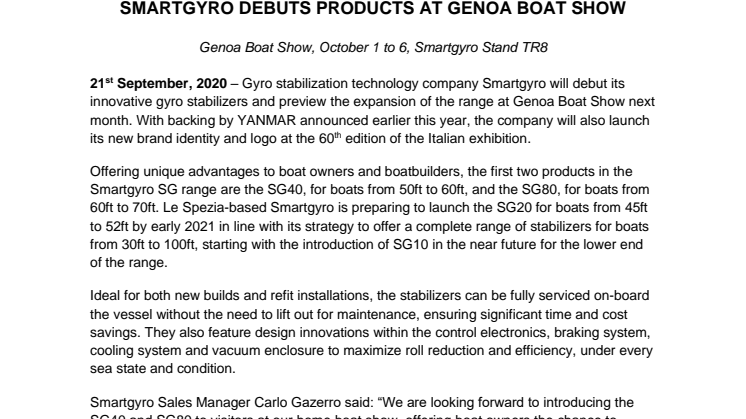 Smartgyro Debuts Products at Genoa Boat Show
