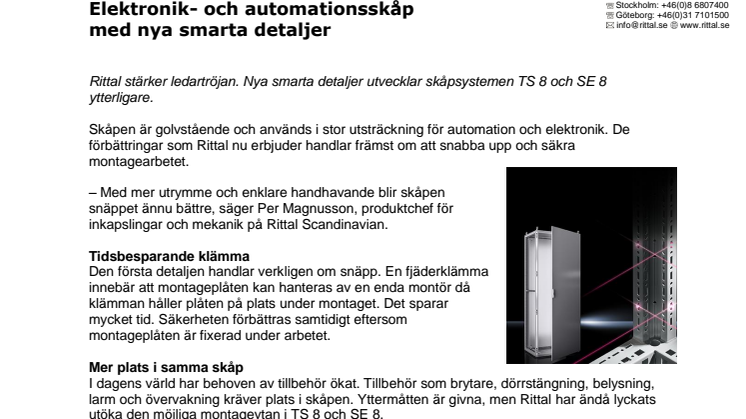 Elektronik- och automationsskåp med nya smarta detaljer