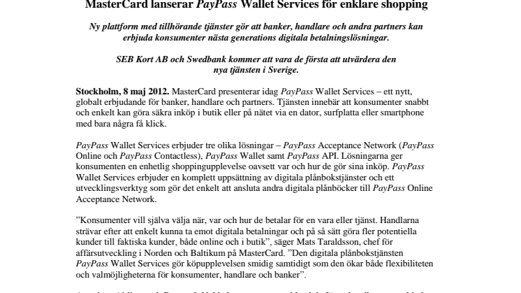 MasterCard lanserar PayPass Wallet Services för enklare shopping