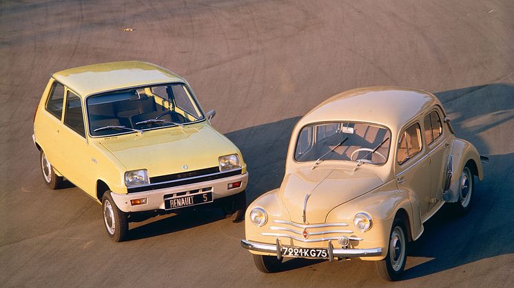 Renault 4CV och Renault 5 (R5 som firar 50 år i år)