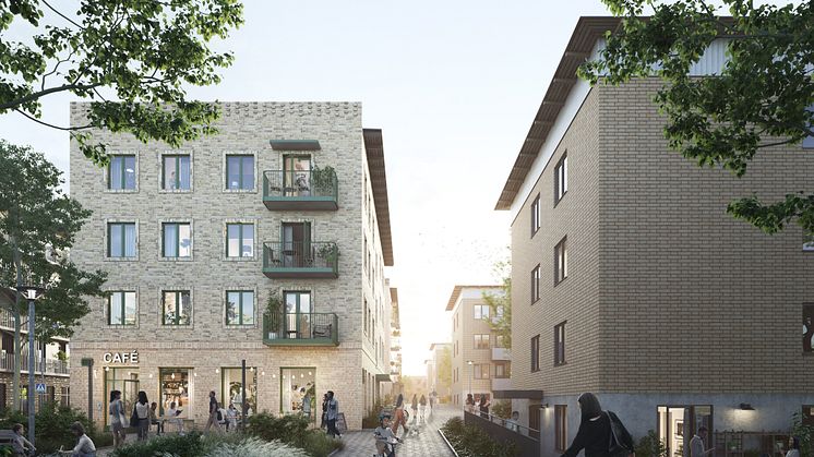 Längs Stångholmsbacken förtätas gaturummet med nya byggnader medan befintliga flerfamiljshus rustas upp - omdaning av innergårdar knyter samman och ger omhändertagna vistelseytor för alla boende
