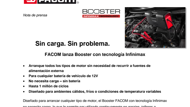 Sin carga. Sin problema. FACOM® lanza Booster con tecnología Infinimax 
