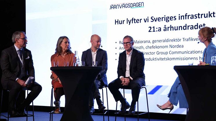Panel från Järnvägsdagen med Roberto Maiorana, Annika Winsth, Klas Nilsson, Kristian Seth. Foto: Swedtrain.
