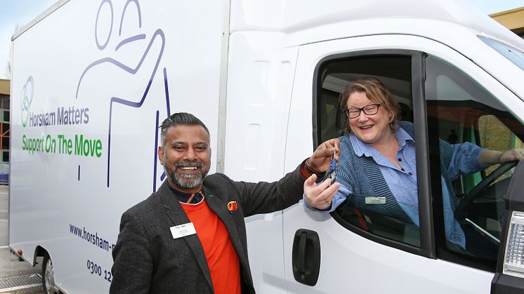 Highway to helping Horsham: Southern's Facilities Manager Rovin Vaz hands the keys to Emma Elnaugh, Managing Director of Horsham Matters [more images available for download below]