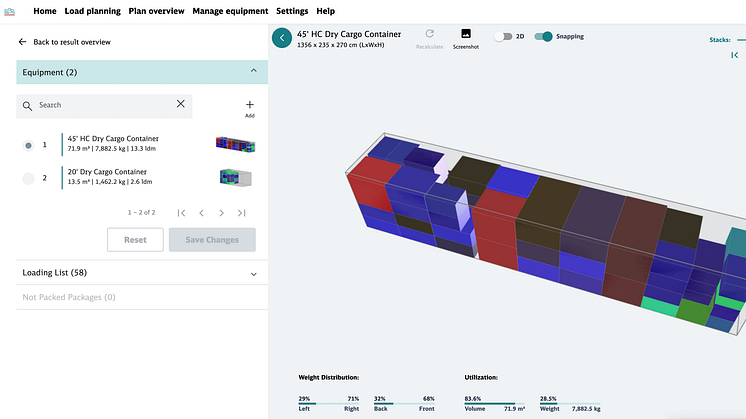 Algoritmen förses med uppgifter om godset och en 3D-modell visualiserar den mest effektiva packningen.