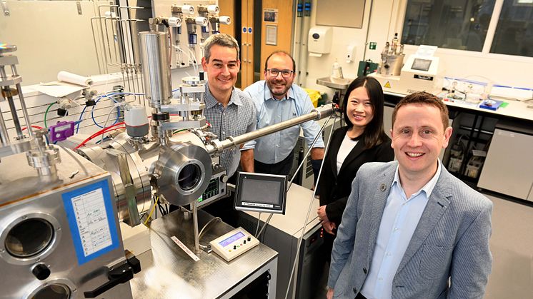 L-R: Prof Guillaume Zoppi, Dr Vincent Barrioz, Dr Lu Xing and Prof Neil Beattie from the ReNU+ team at Northumbria University