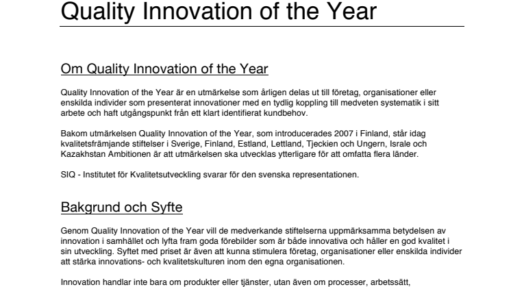Quality Innovation of the year 2014