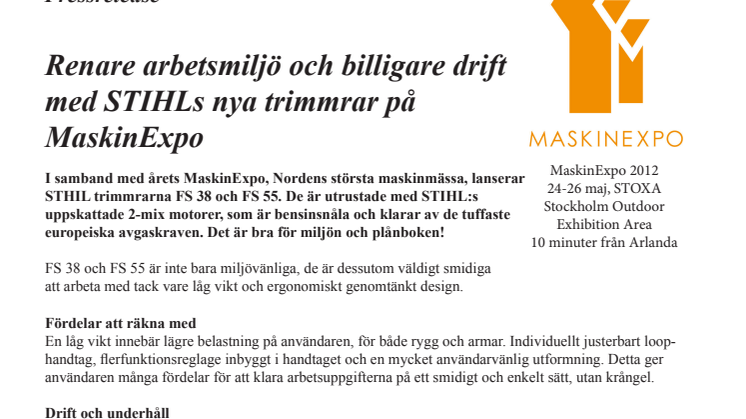 Renare arbetsmiljö och billigare drift med STIHLs nya trimmrar på MaskinExpo