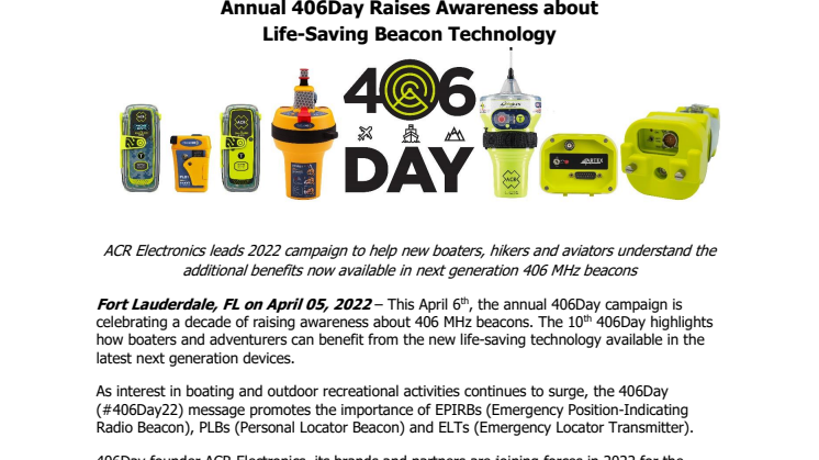 April 5 2022 - Annual 406Day Raises Awareness about Life-Saving Beacon Technology.pdf