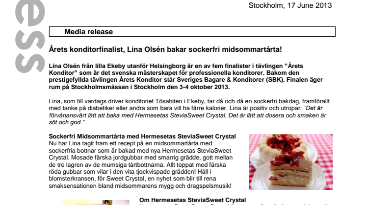 Årets konditorfinalist, Lina Olsén bakar sockerfri midsommartårta!