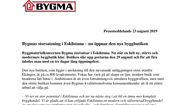 Bygmas storsatsning i Eskilstuna – nu öppnar den nya byggbutiken